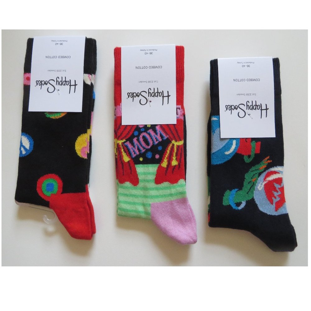 NWT Happy Socks Women Adults 3-Pack Mix Color - V6